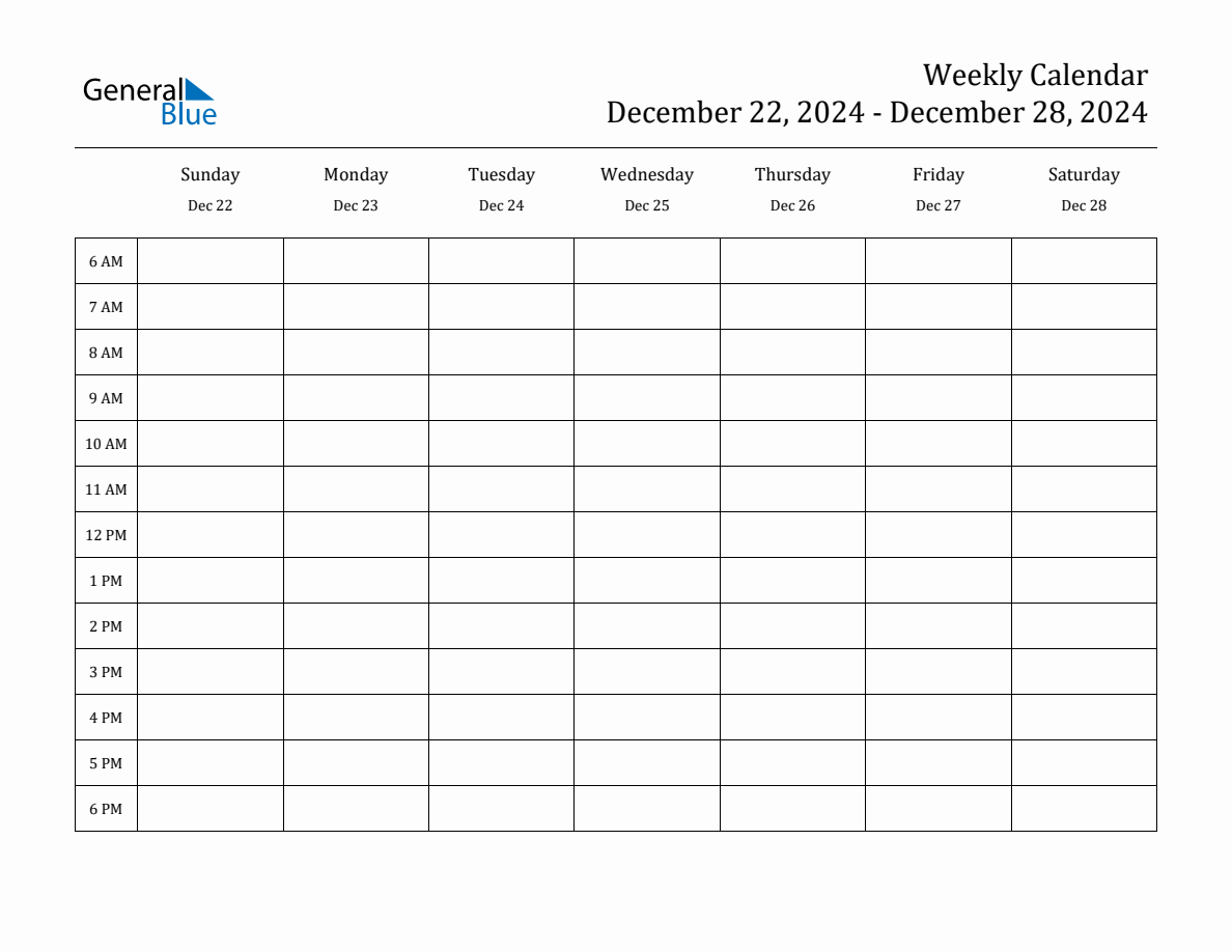 Weekly Calendar December 22 2024 To December 28 2024 PDF 