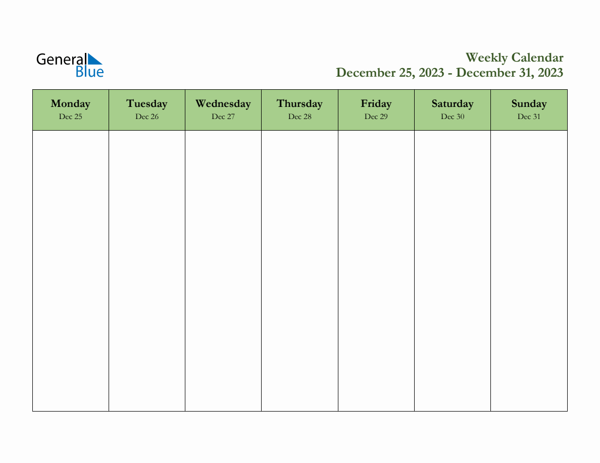 Weekly Planner Template December 25 December 31 2023