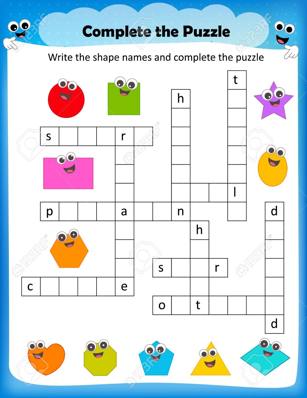 Worksheet Complete The Crossword Puzzle 2D Shapes Worksheet For 