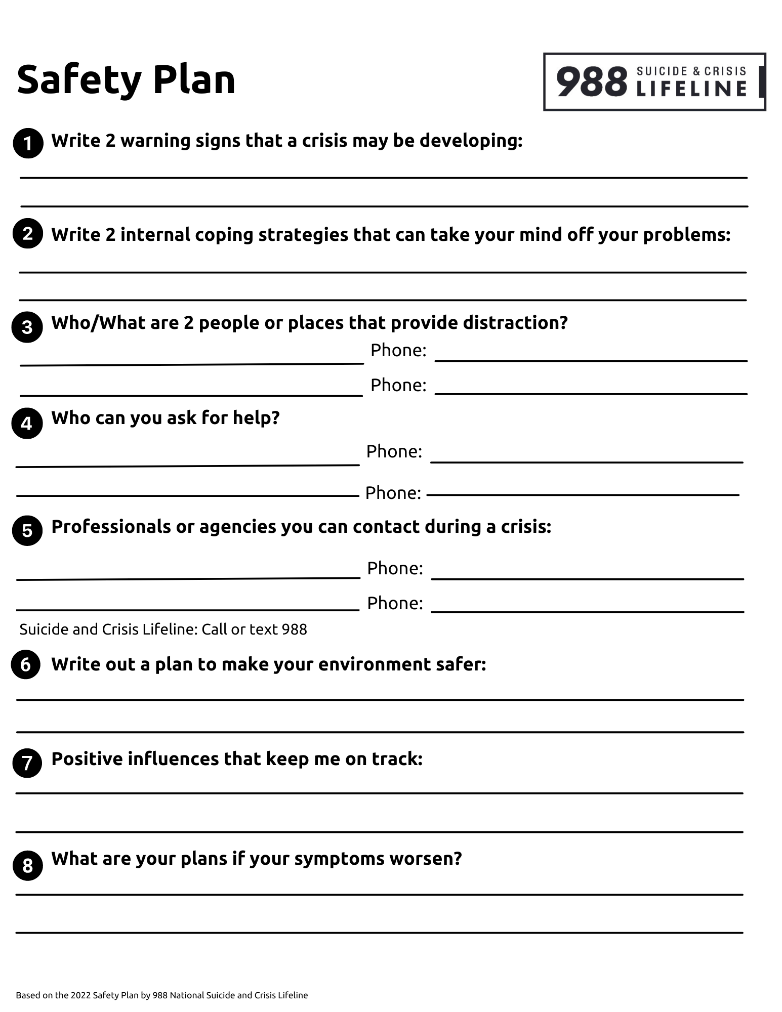 Your Personal Safety Plan Worksheet Portage Path Behavioral Health