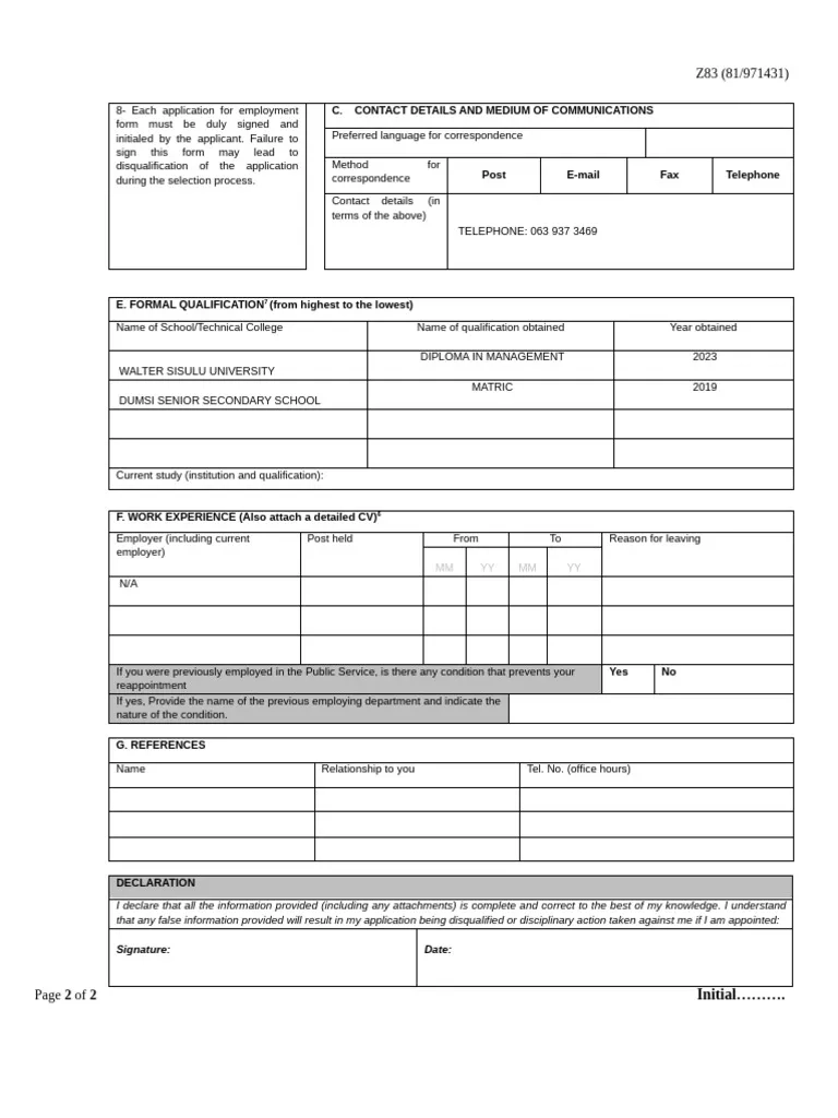 Z83 Form New PDF