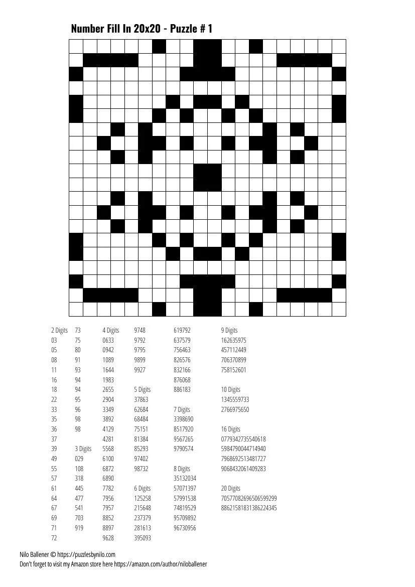 Number Fill In Puzzle Free Printable