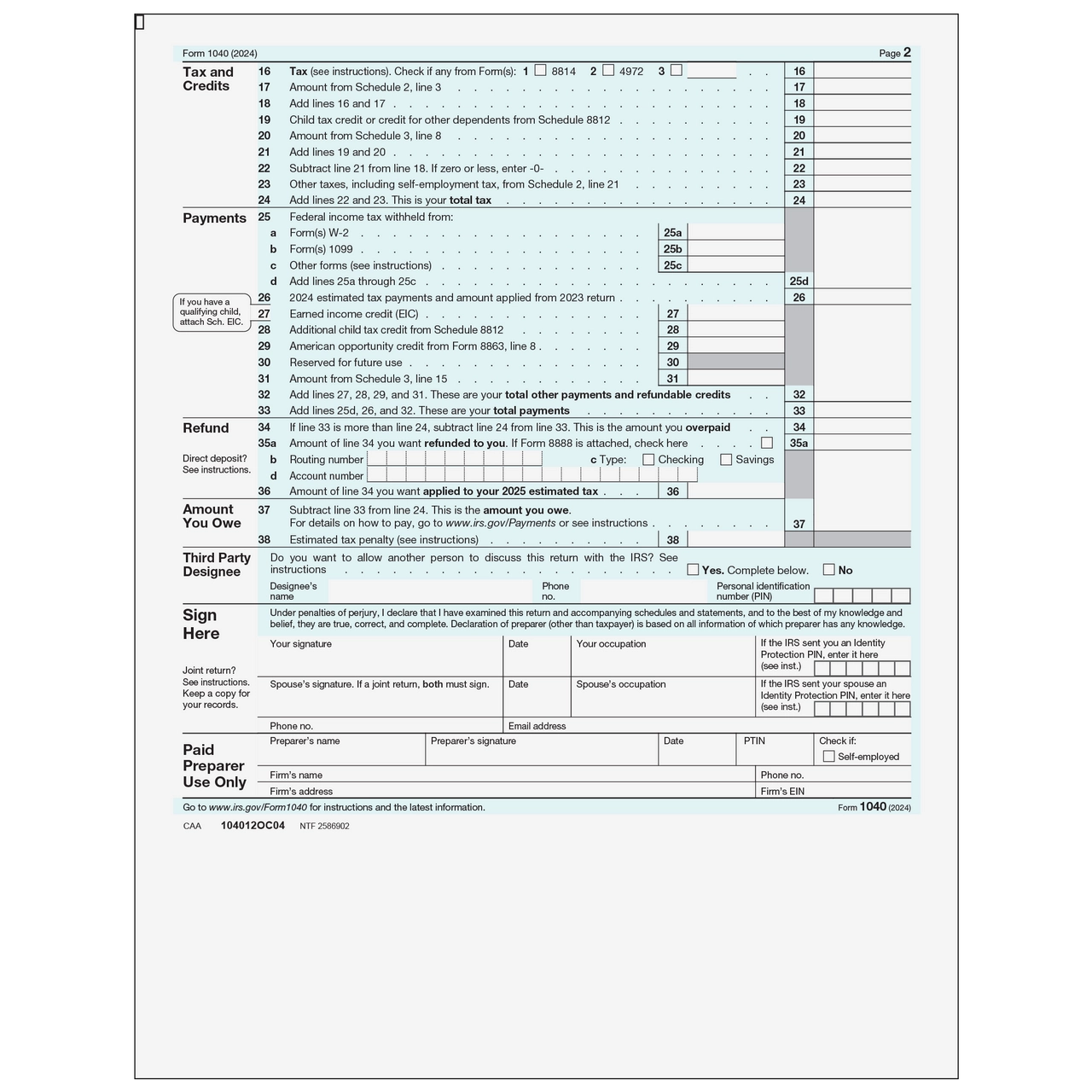 104012OC04 Form 1040 Official U S Individual Income Tax Return 