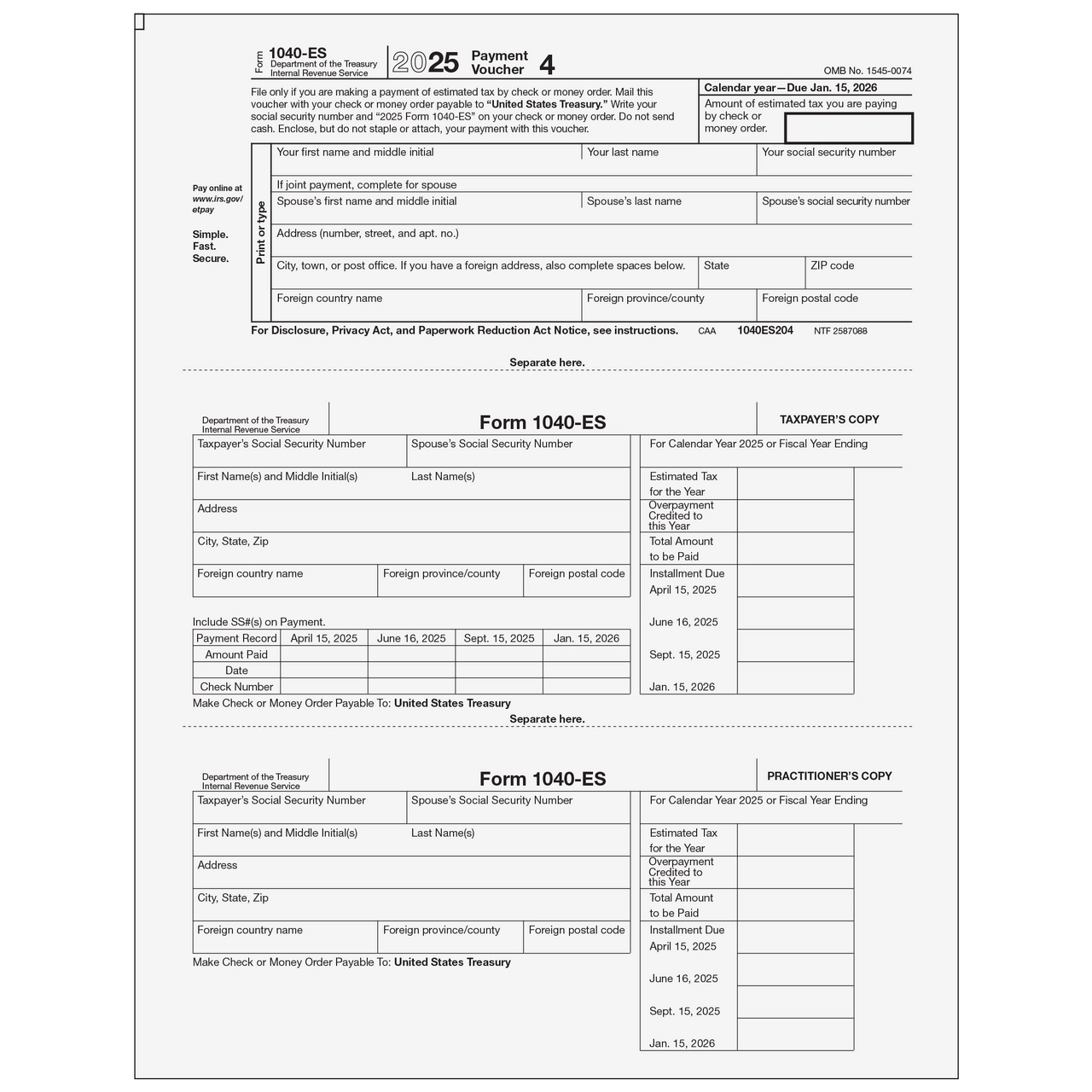 1040ES04 Form 1040 Estimate Payment Voucher 4