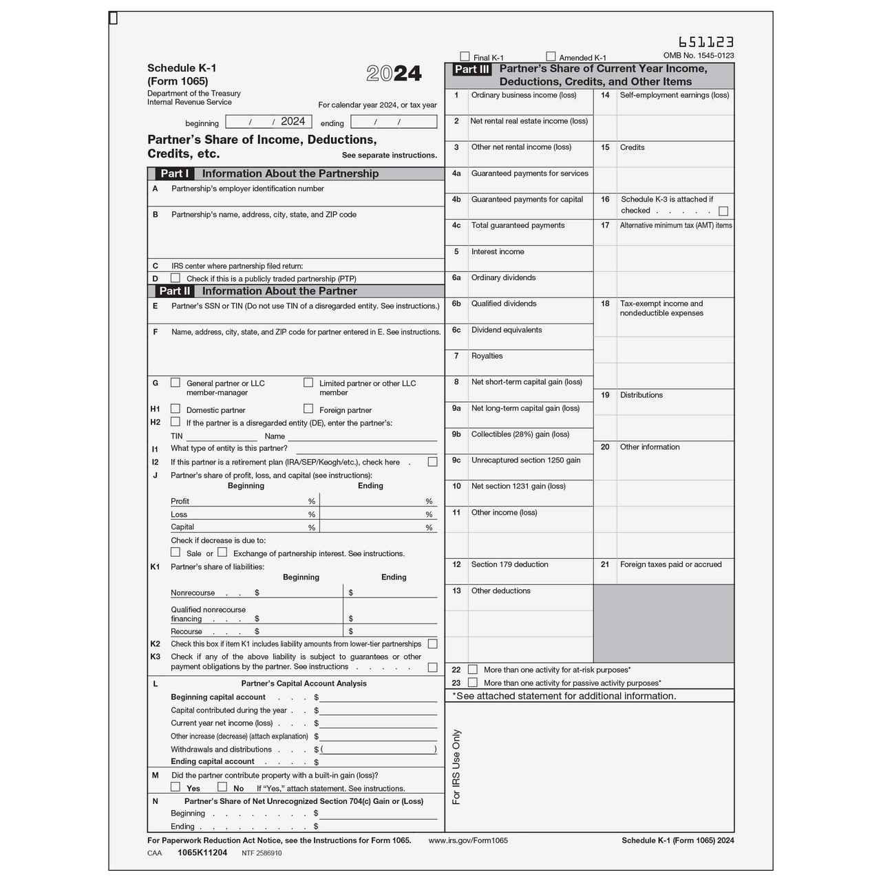 1065K11204 Form 1065 Schedule K 1 Partner s Share Of Income 