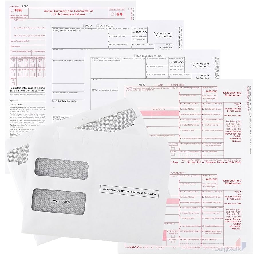 1099 DIV Income Tax Forms 2022 Set And 1096 Kit For 25 Vendors 4 