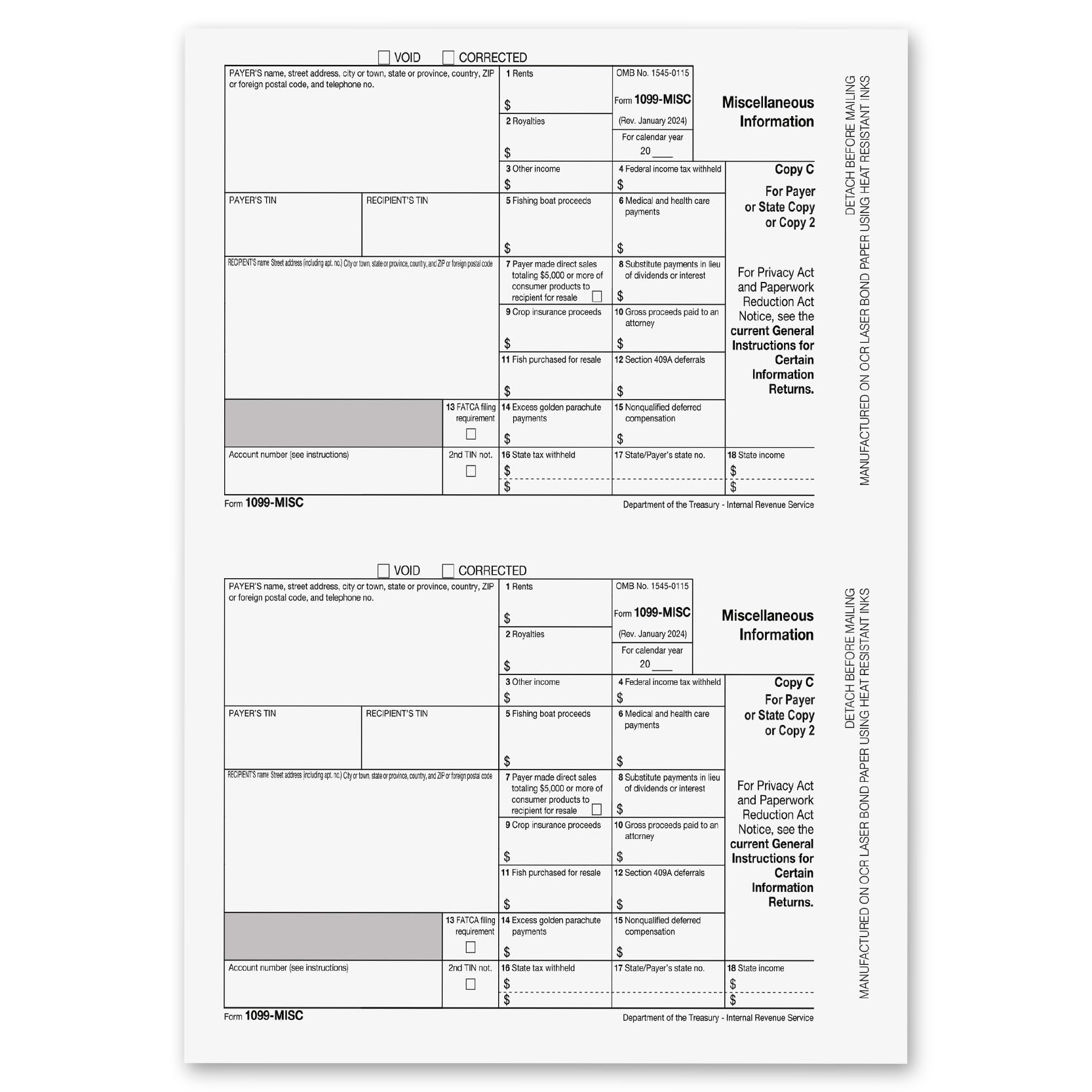 1099 MISC Forms 2024 1099 MISC Laser Forms IRS Approved Designed 