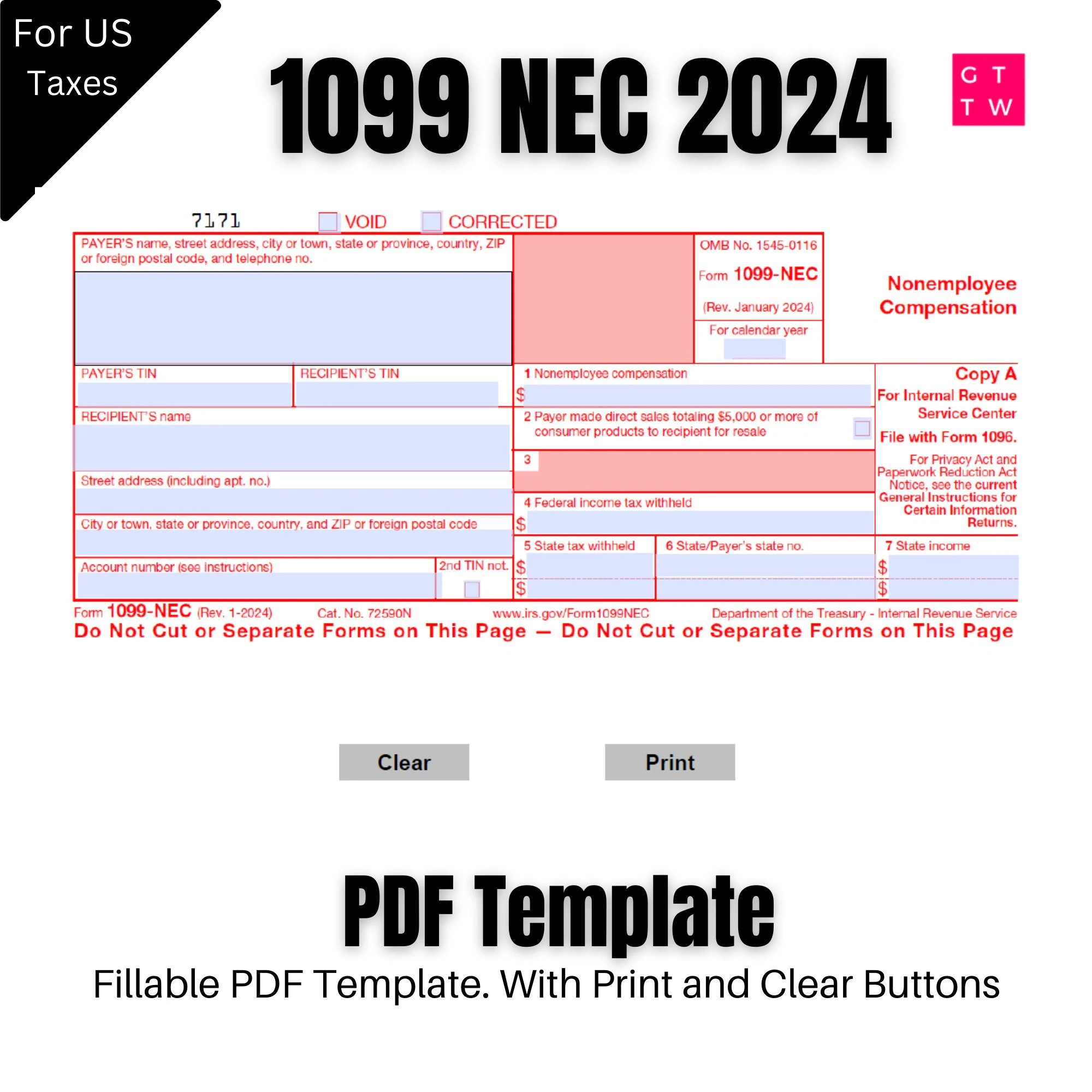 1099 NEC Bearbeitbare PDF Ausf llbare Vorlage 2024 Mit Print Und 