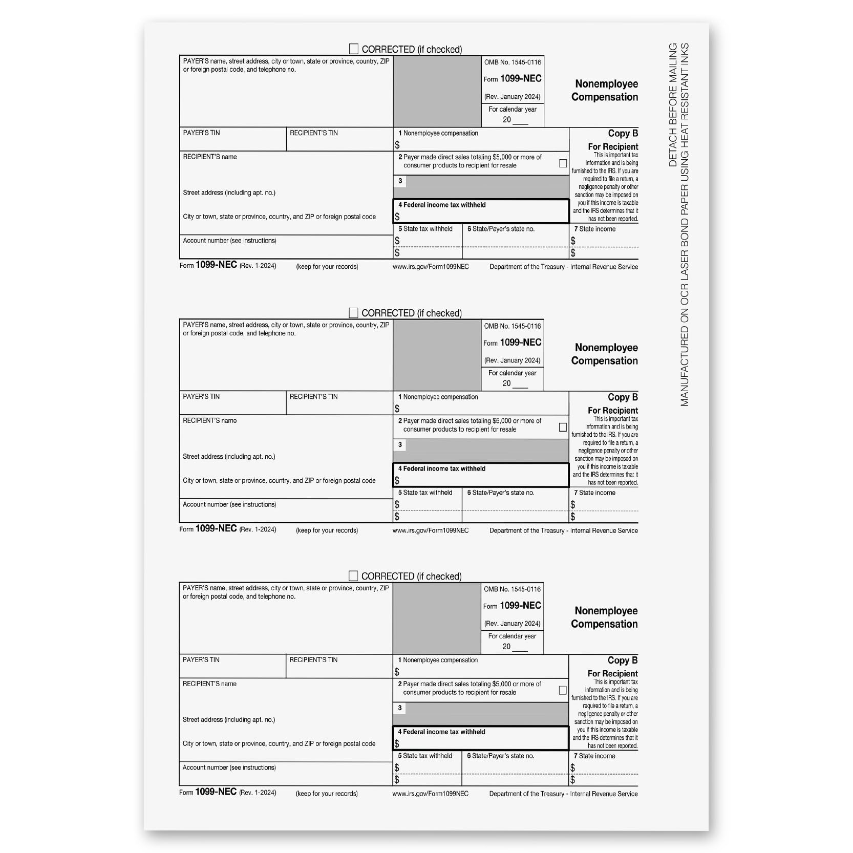 1099 NEC Forms 2024 1099 NEC Laser Forms IRS Approved Designed 