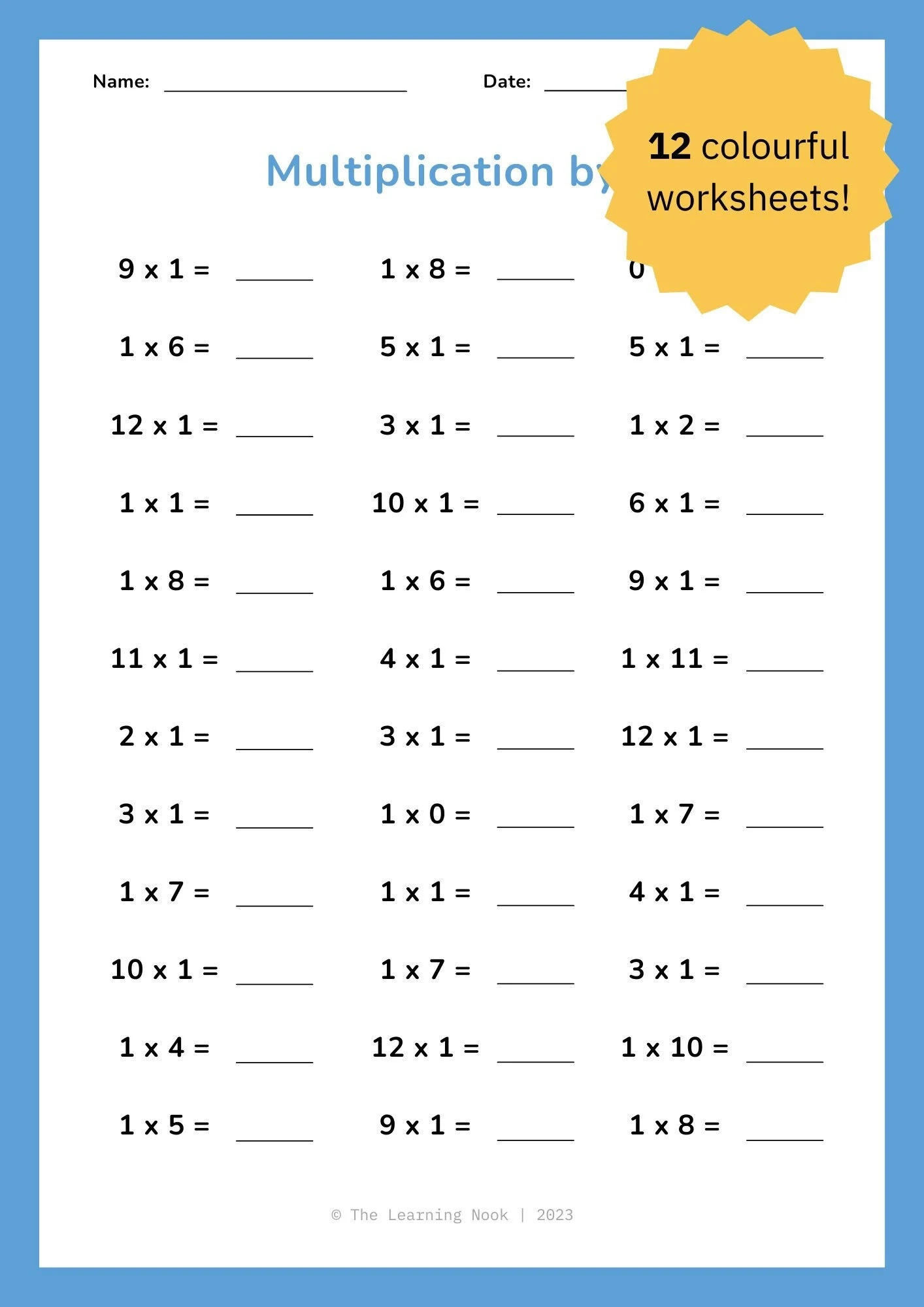 Printable Multiplication Worksheets Grade 6