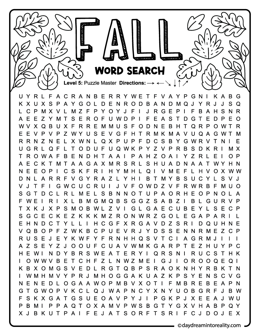 Fall Word Search Puzzles For Adults Printable