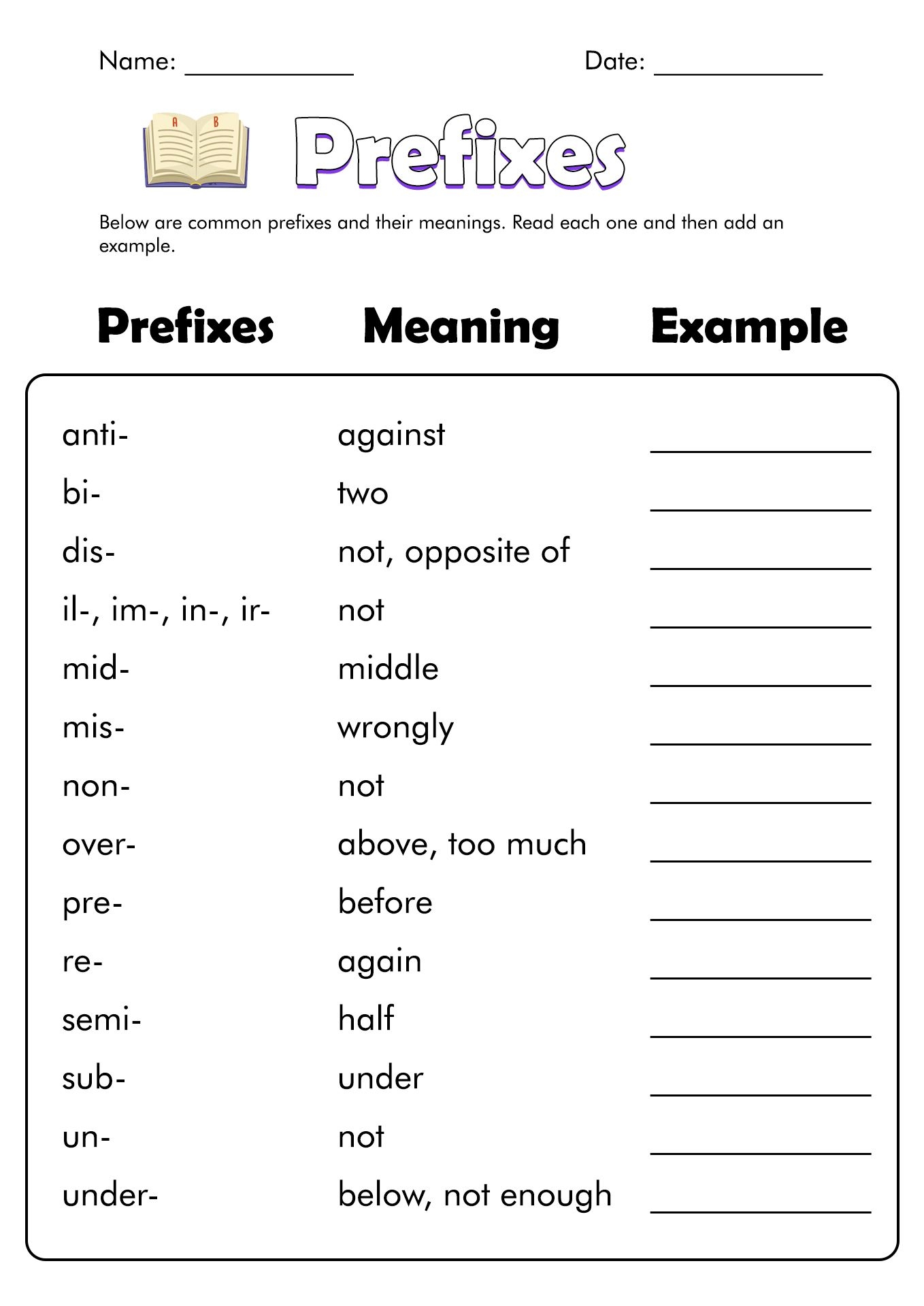 Free Printable Prefix Worksheets
