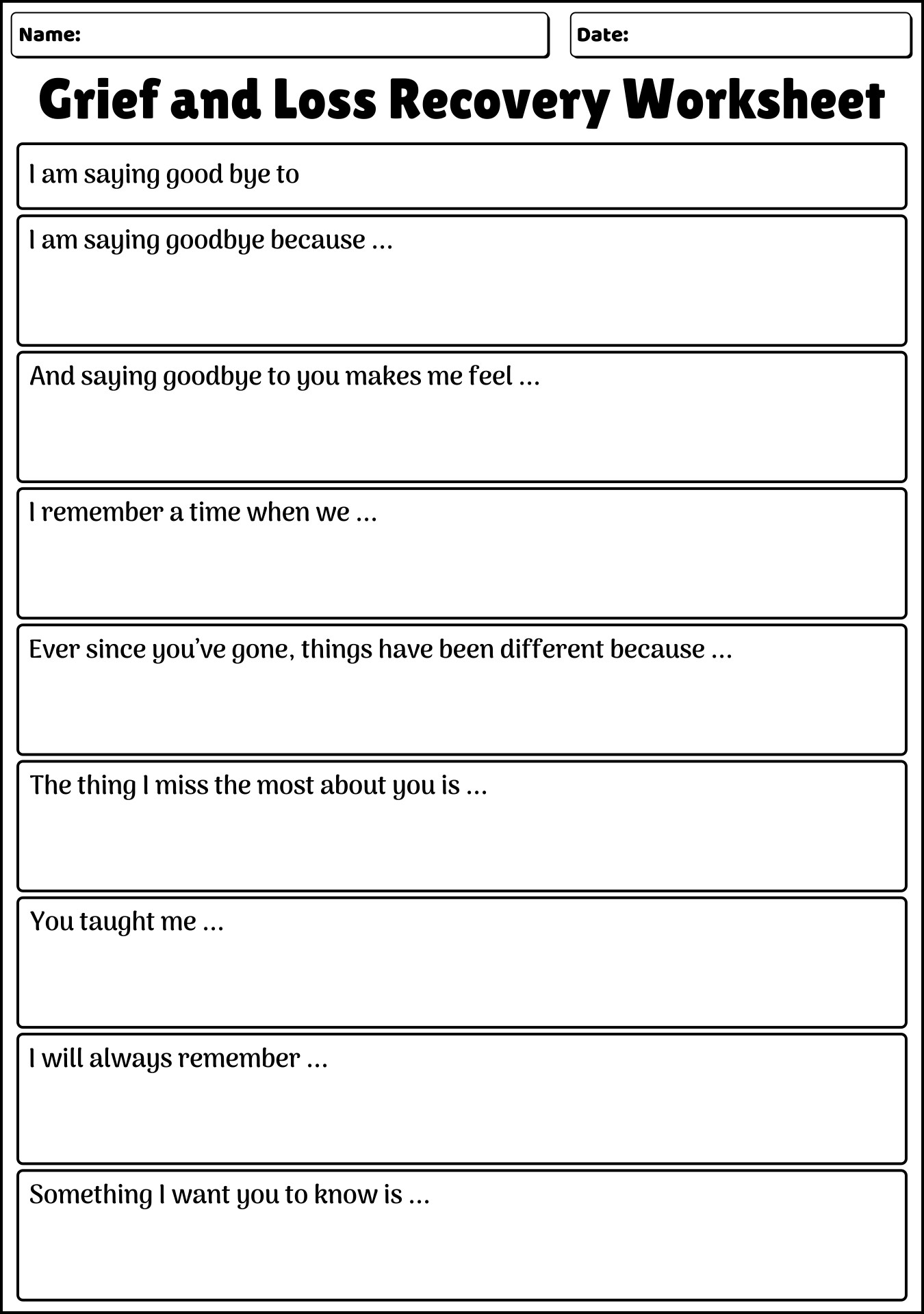 Free Printable Grief And Loss Worksheets