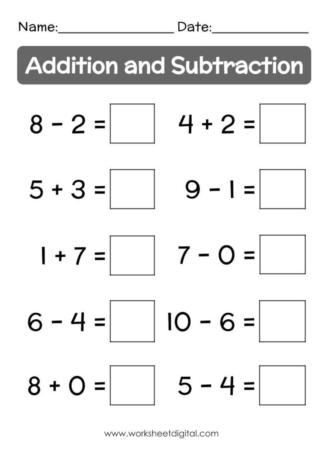 Printable Addition And Subtraction Worksheet