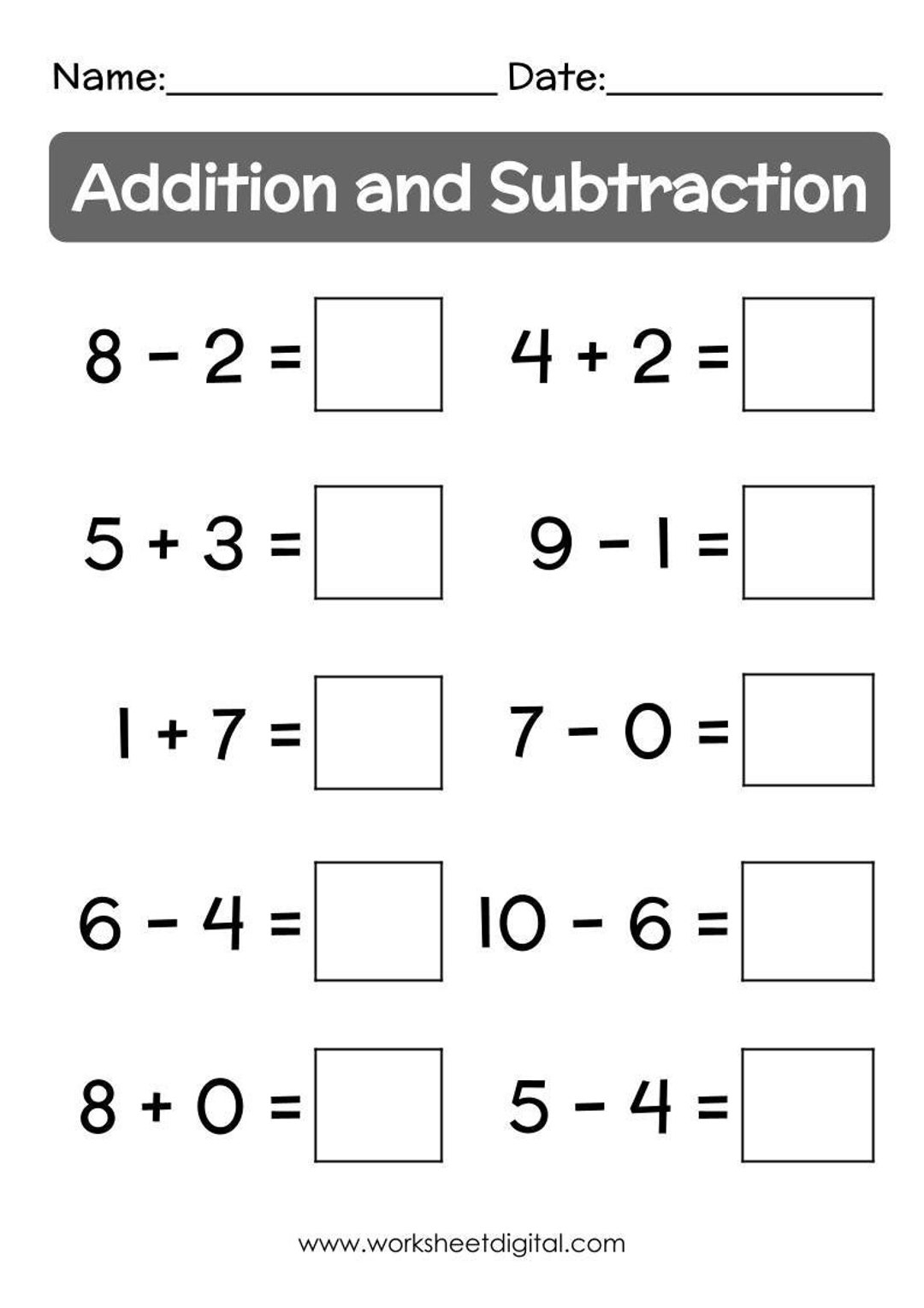 18 Printable Addition Subtraction Up To 10 Worksheets Printable 