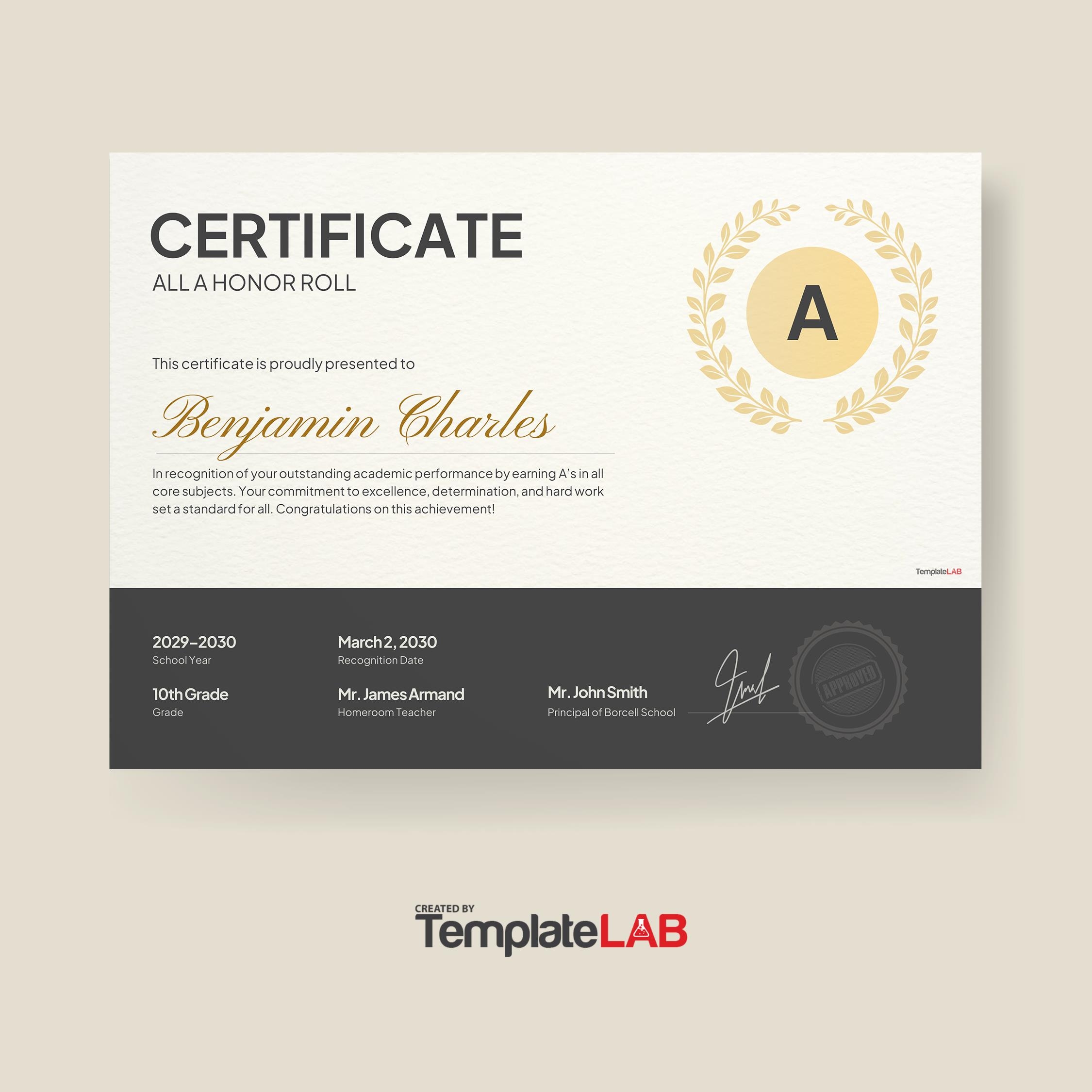 18 Printable Honor Roll Certificate Templates 100 Editable 
