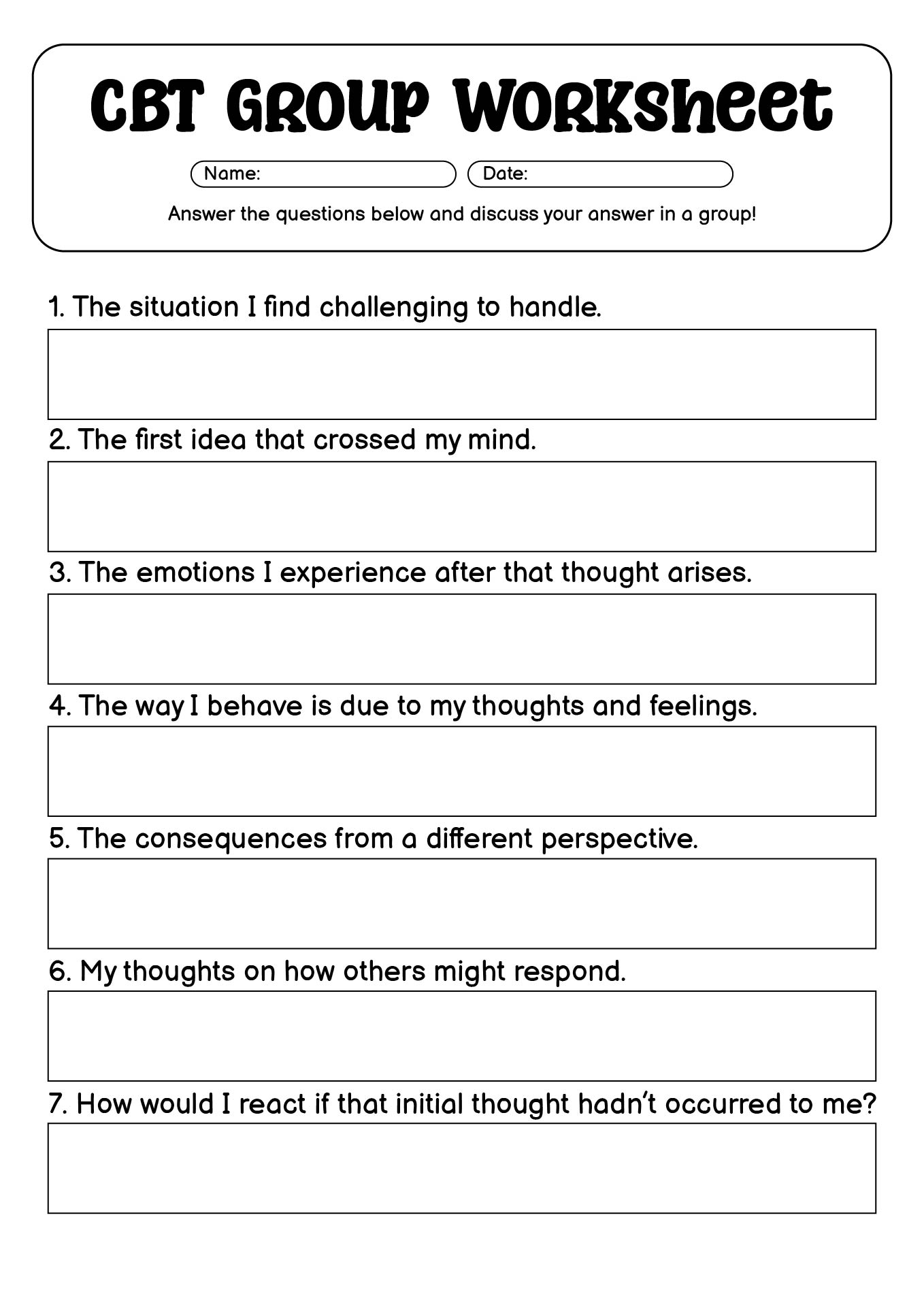 Free Printable Group Therapy Worksheets