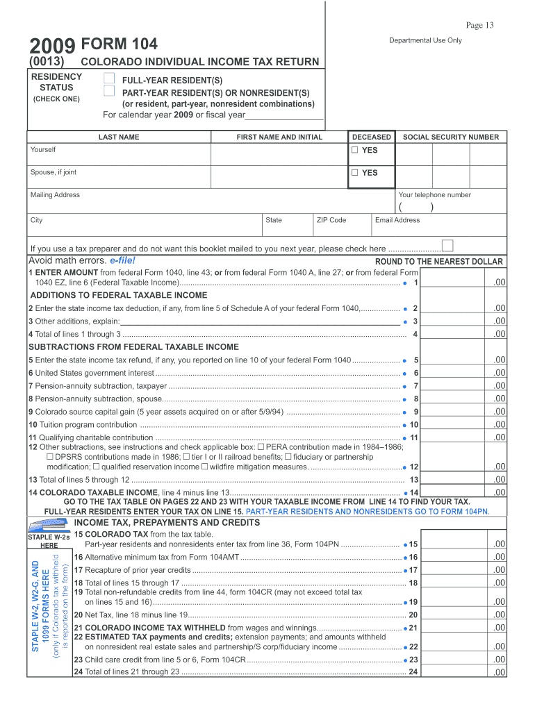 2009 Form CO DoR 104 Fill Online Printable Fillable Blank 