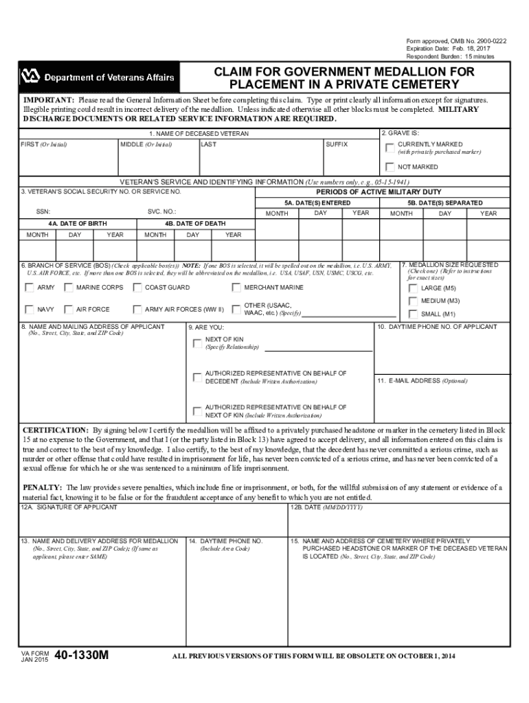 2015 VA Form 40 1330M Fill Online Printable Fillable Blank 