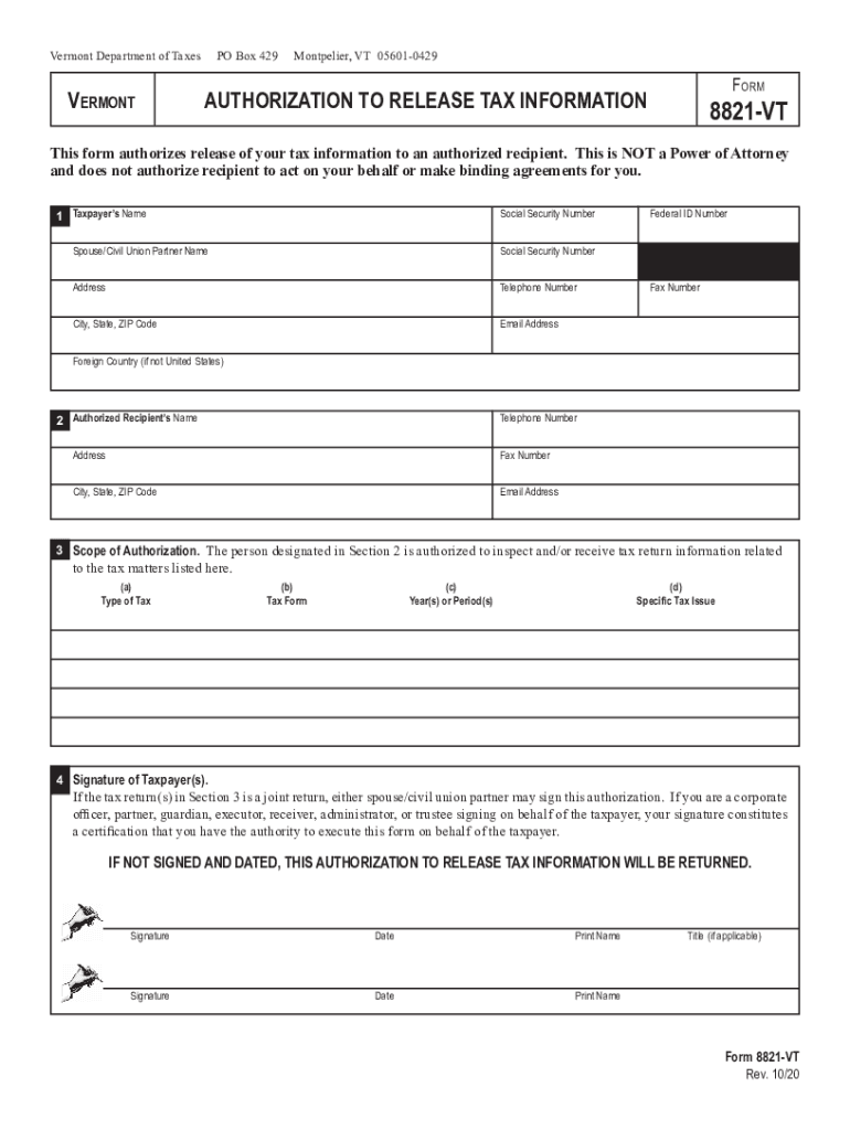 2020 2025 Form VT 8821 VT Fill Online Printable Fillable Blank 