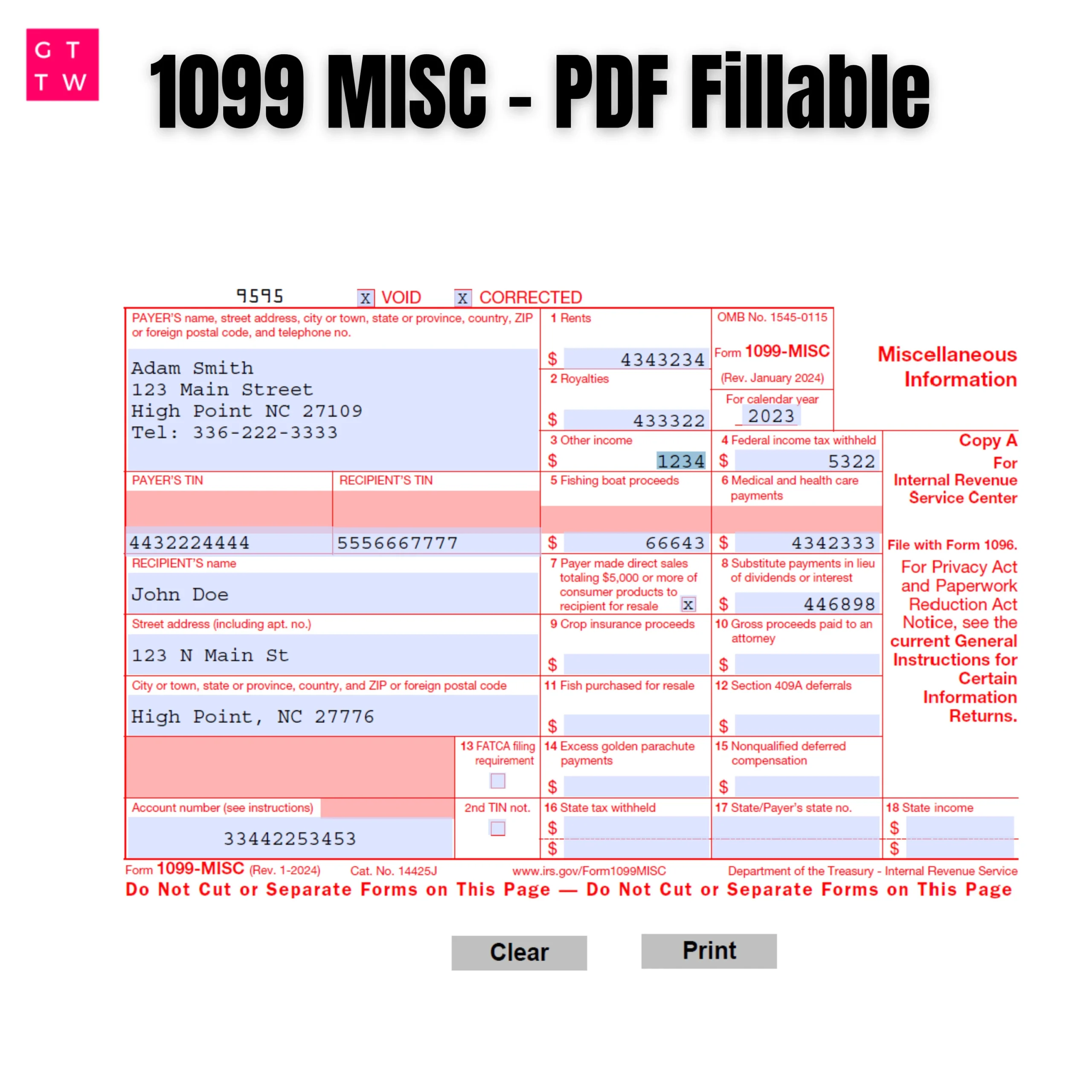 Irs Form 1099 Misc 2024 Fillable