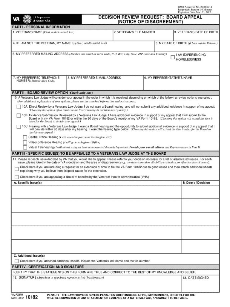 2022 2025 Form VA 10182 Fill Online Printable Fillable Blank 