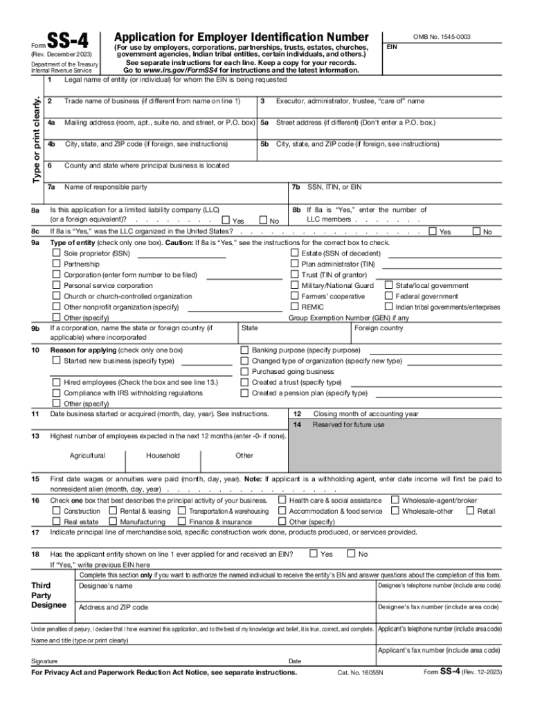 2023 2025 Form IRS SS 4 Fill Online Printable Fillable Blank 