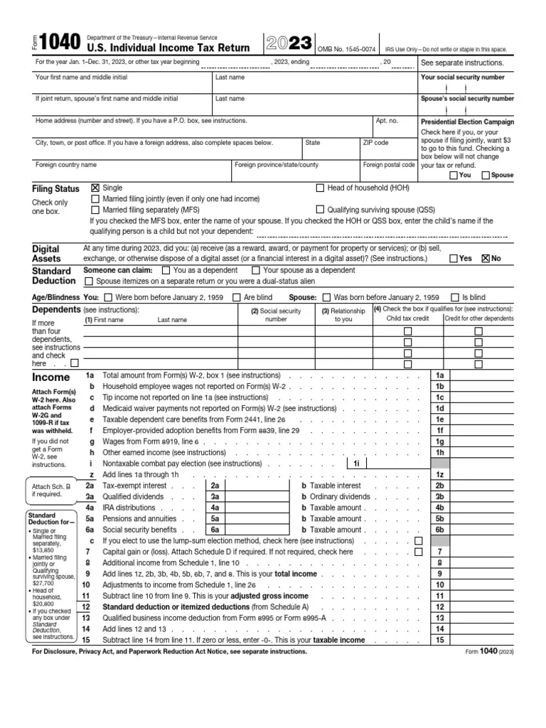 Individual Income Tax Return Form 2023