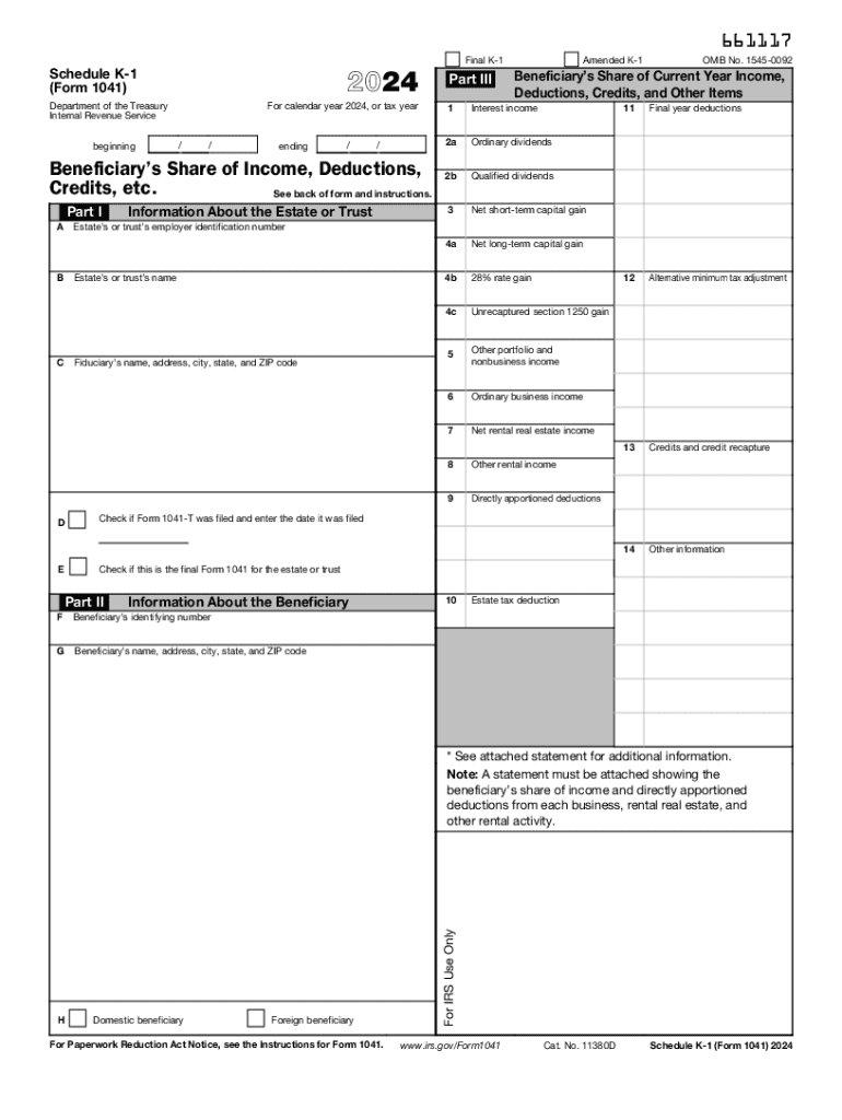 2024 Form IRS 1041 Schedule K 1 Fill Online Printable Fillable 