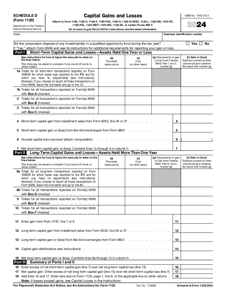2024 Form IRS 1120 Schedule D Fill Online Printable Fillable 