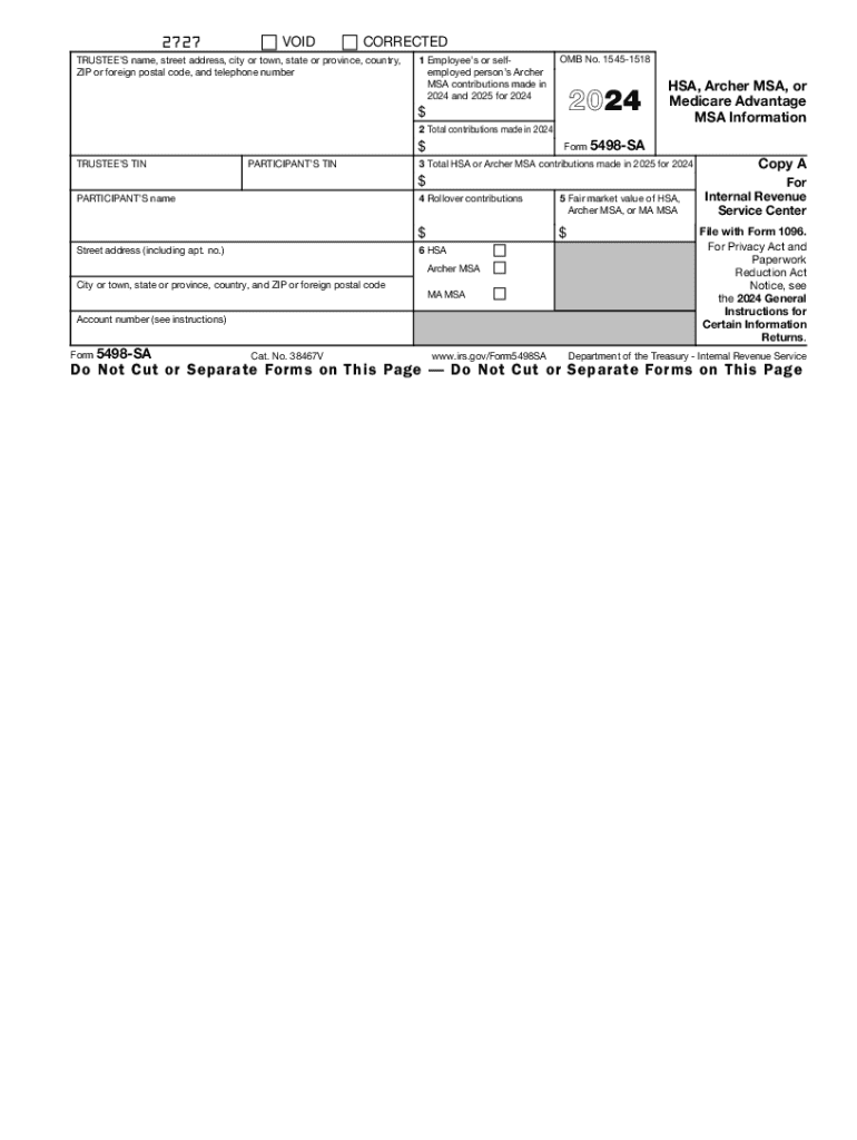 2024 Form IRS 5498 SA Fill Online Printable Fillable Blank 