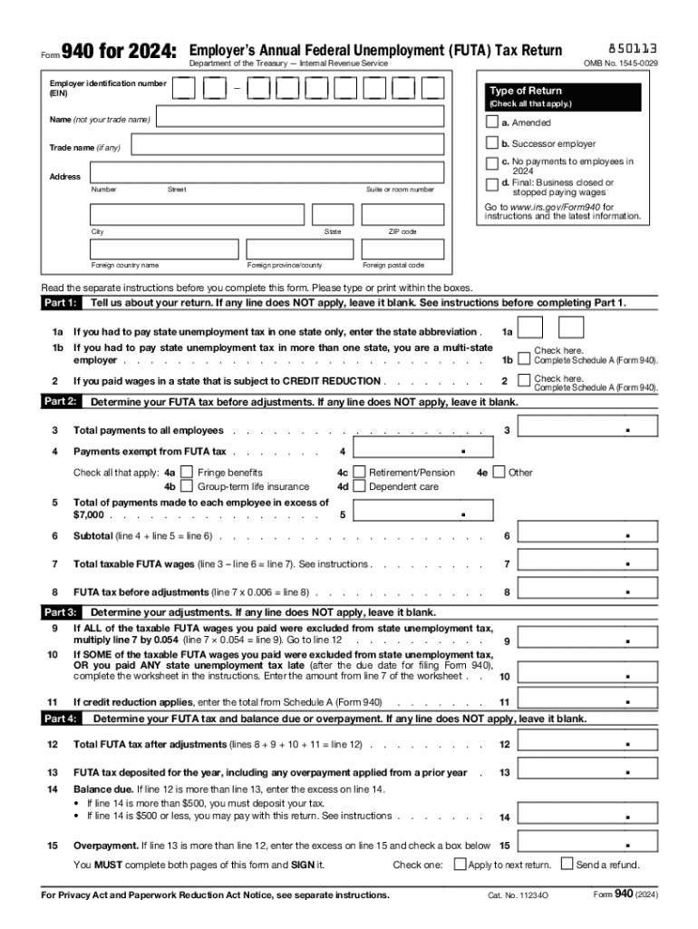 2024 Form IRS 940 Fill Online Printable Fillable Blank PdfFiller