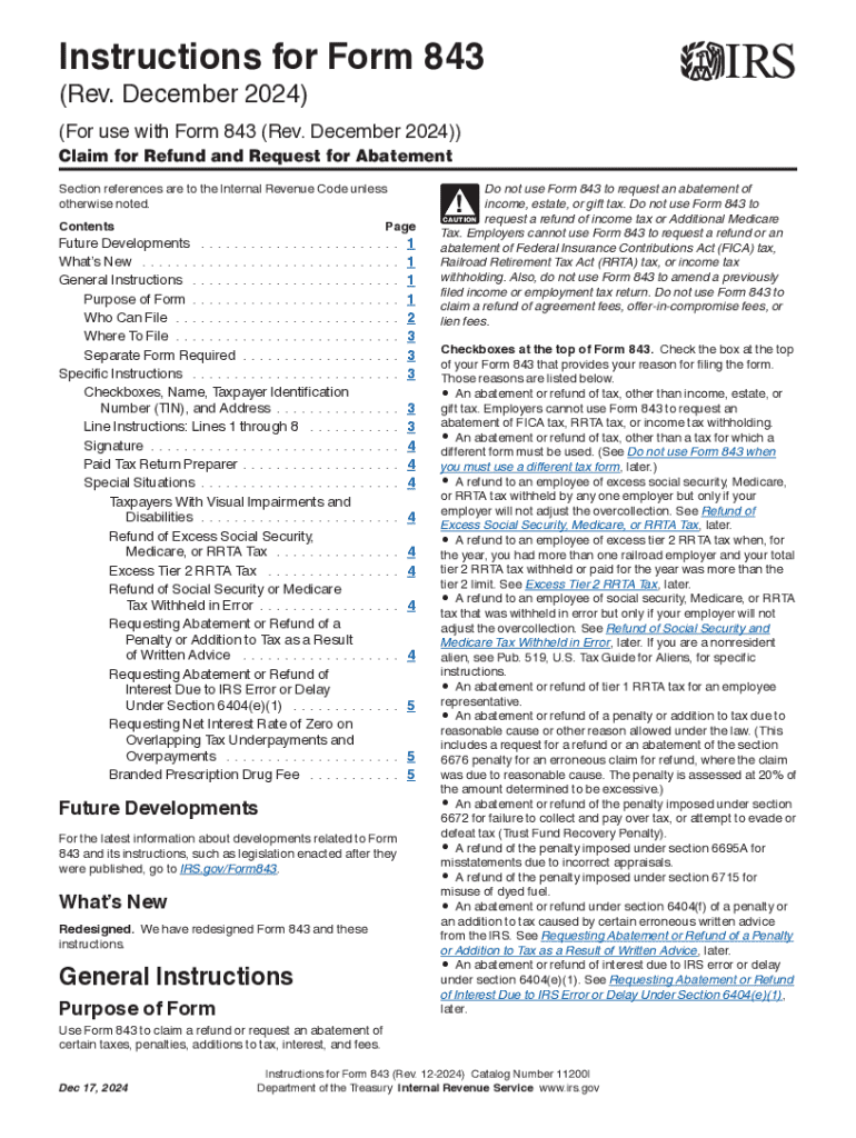 2024 Form IRS Instruction 843 Fill Online Printable Fillable 