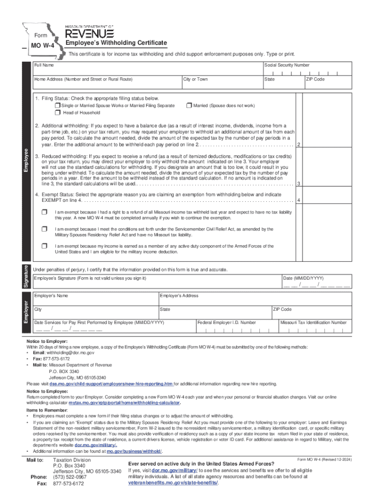 2024 Form MO W 4 Fill Online Printable Fillable Blank PdfFiller