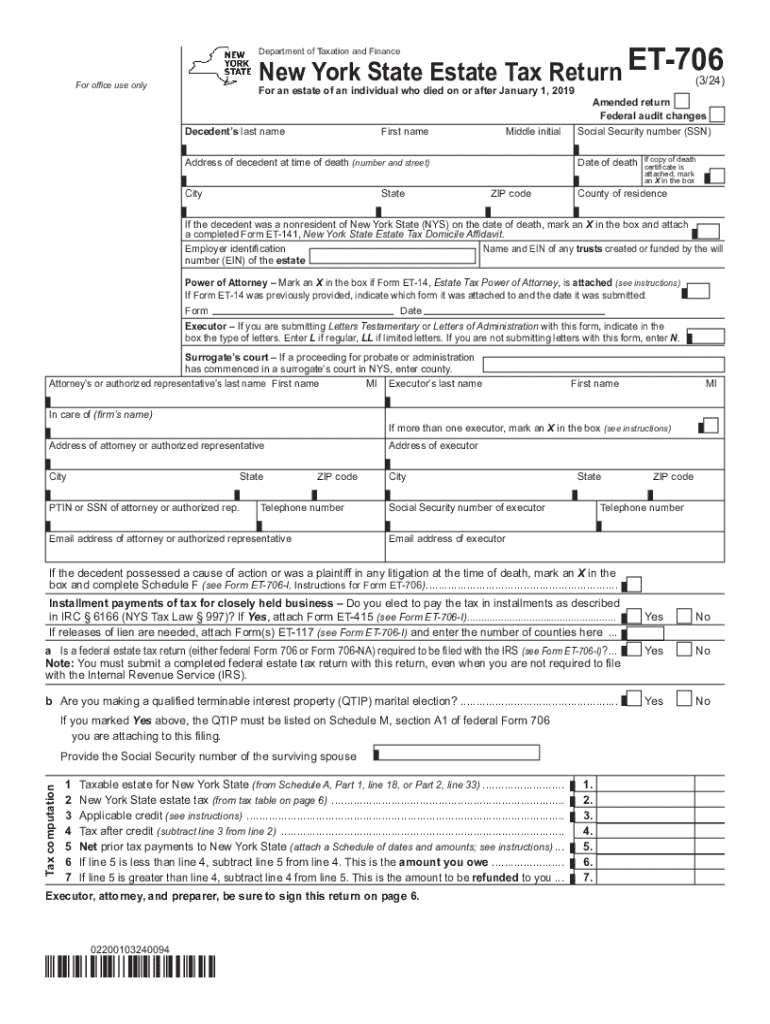 2024 Form NY DTF ET 706 Fill Online Printable Fillable Blank 