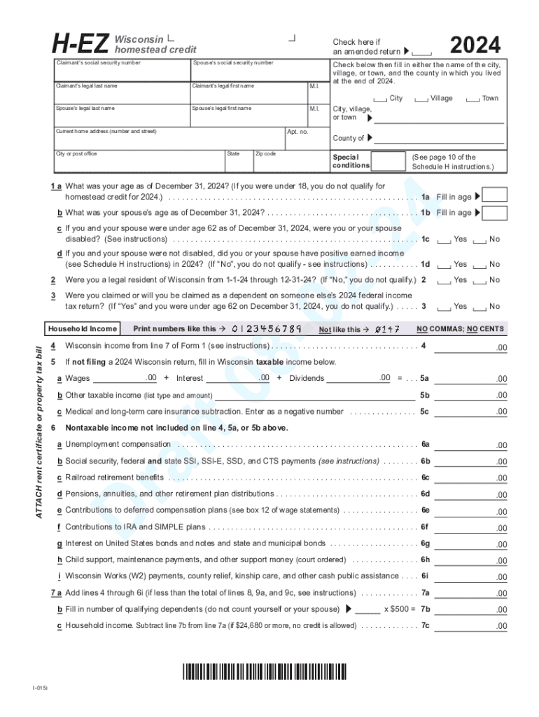 2024 Form WI DoR Schedule H EZ Fill Online Printable Fillable 