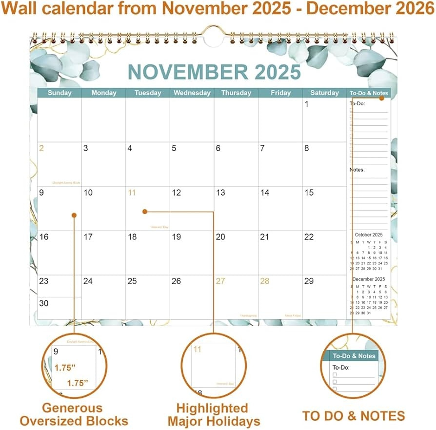 2025 2026 Calendar Calendar 2025 2026 From September 2025 December 2026 18 Months Calendar With Premium Paper Twin Wire Binding amp Hanging Hook 