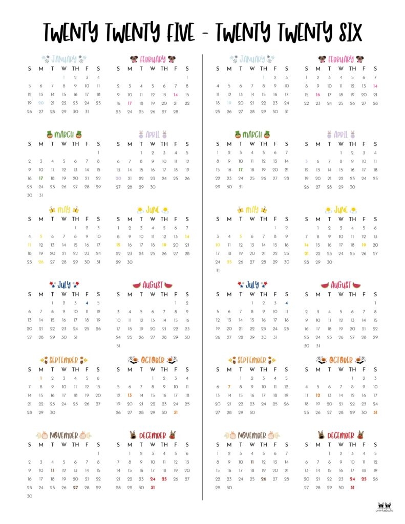 Blank 2025 And 2026 Calendar Printable