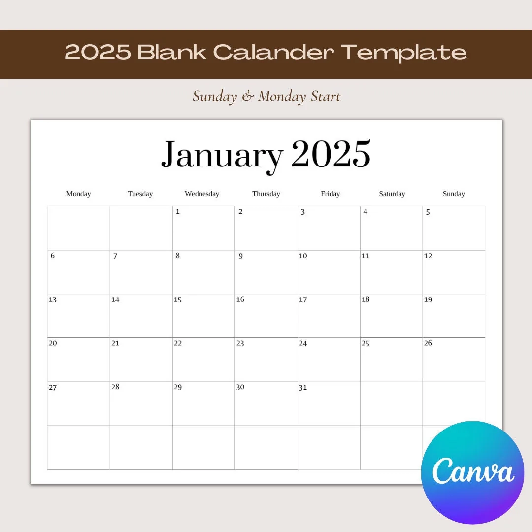 2025 Blank Printable Calendar