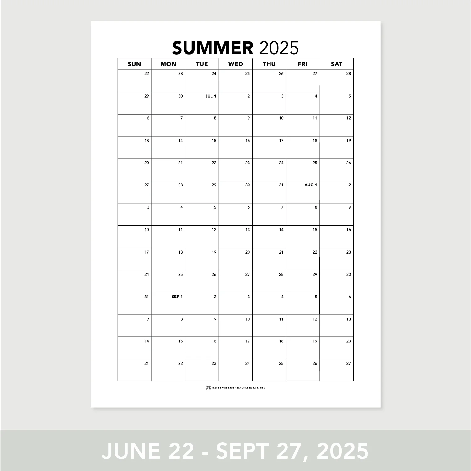 Summer Calendar 2025 Free Printable