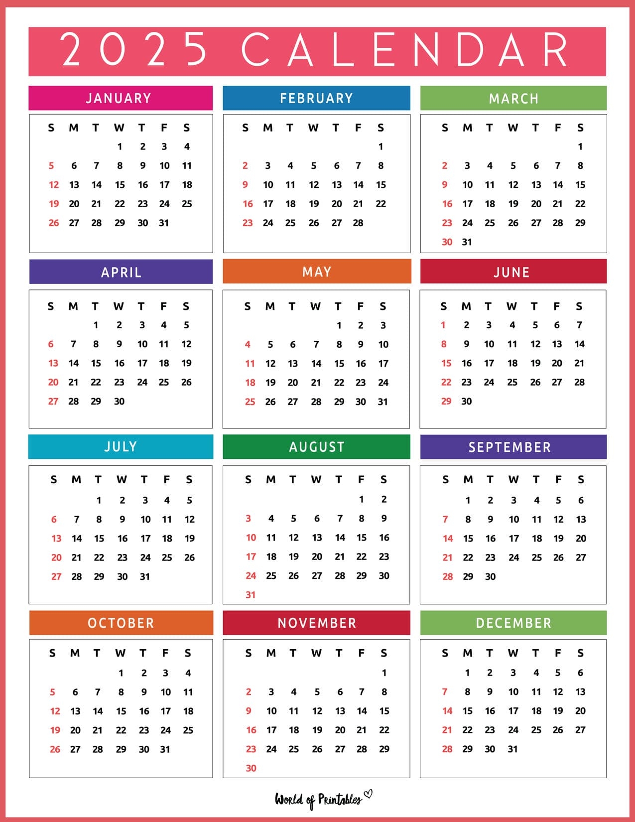 2025 Printable Yearly Calendar Free