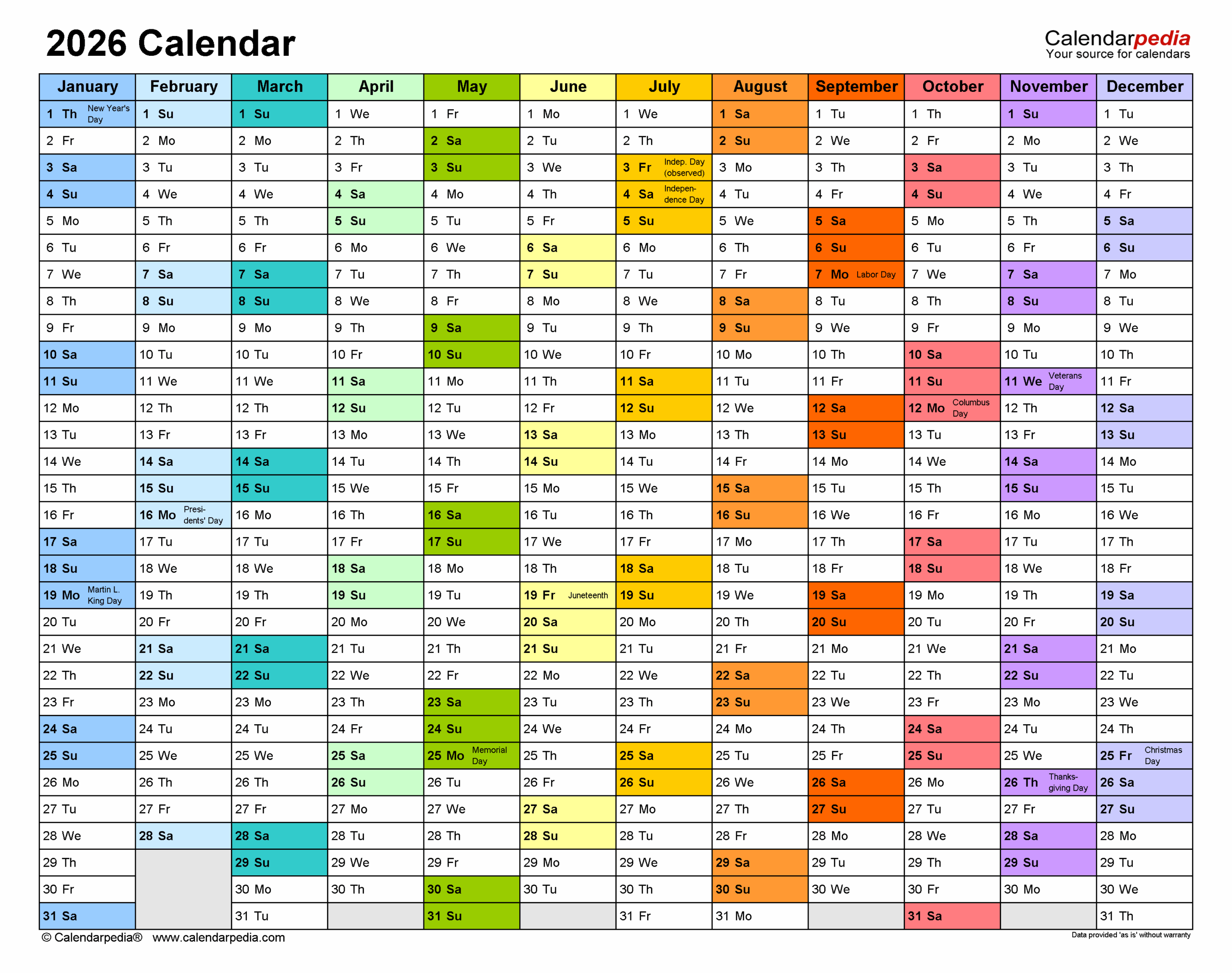 Blank Editable Printable Calendar 2026