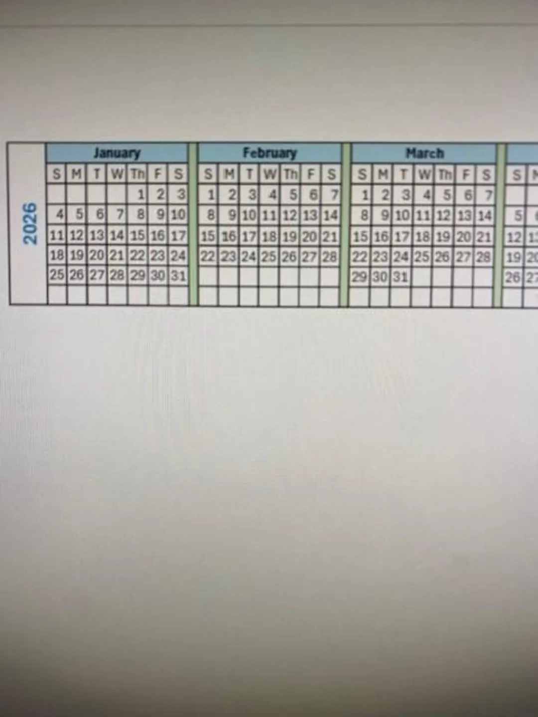 2026 Strip Calendar Printable