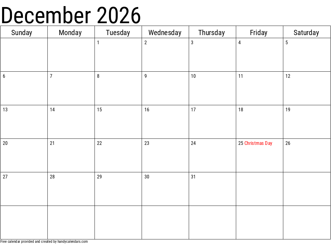 Printable Blank Advent Calendar 2026