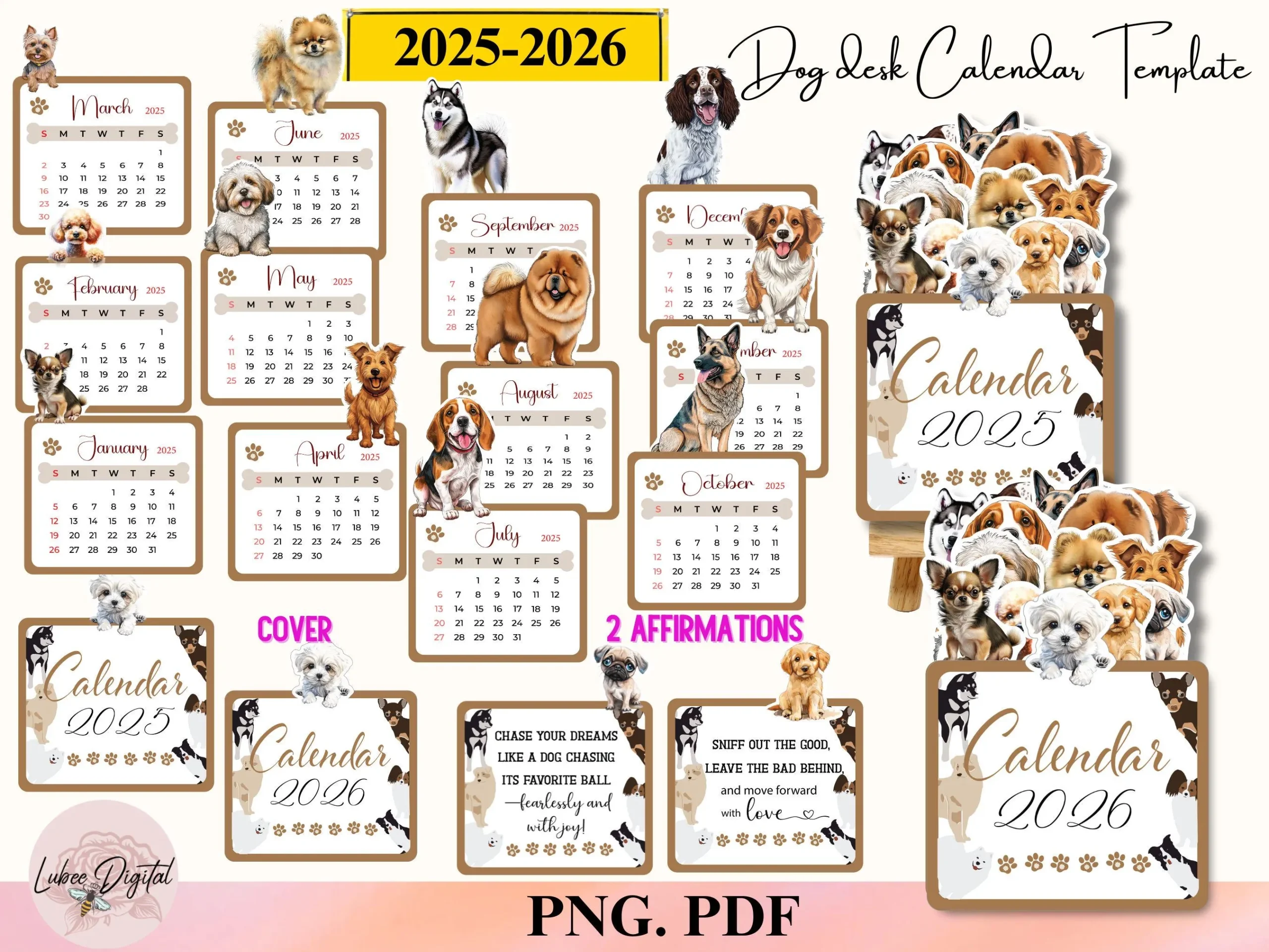 2026 Desk Calendar Dog Printable Wall Calendar Dog Owner 