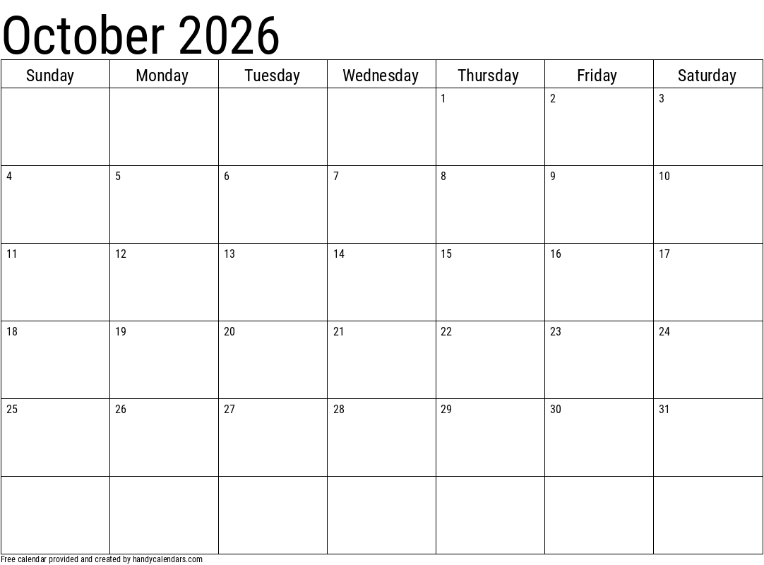 Blank October 2026 Calendar Page