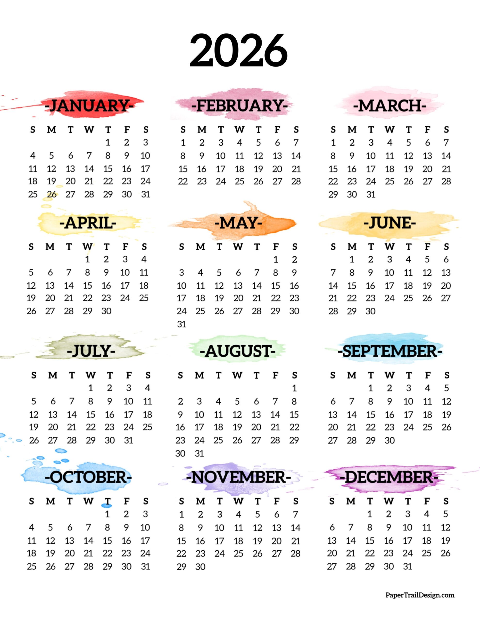 Free Printable 2026 Calendar Template