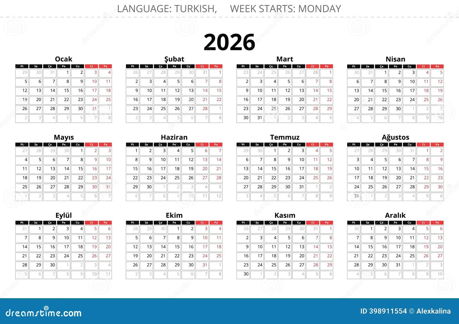 November 2026 Turkey Calendar Printable