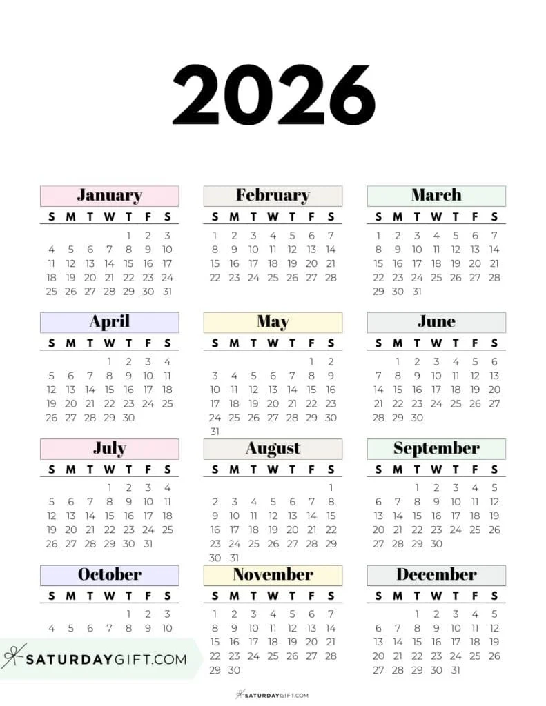 2026 Yearly Calendars 35 Free Printables