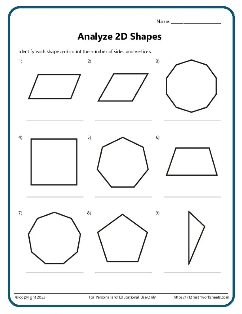 2D Shapes Worksheets